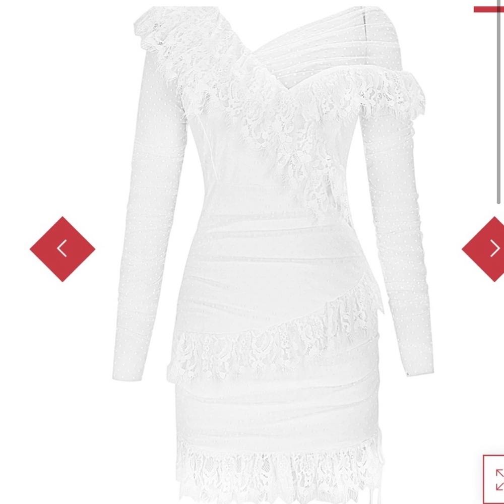 ASYMMETRICAL LACE MINI DRESS